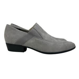 Naturalizer Boulder Gray Heeled Loafers Slip-On Shoes Sz 9 Leather Stacked Heel